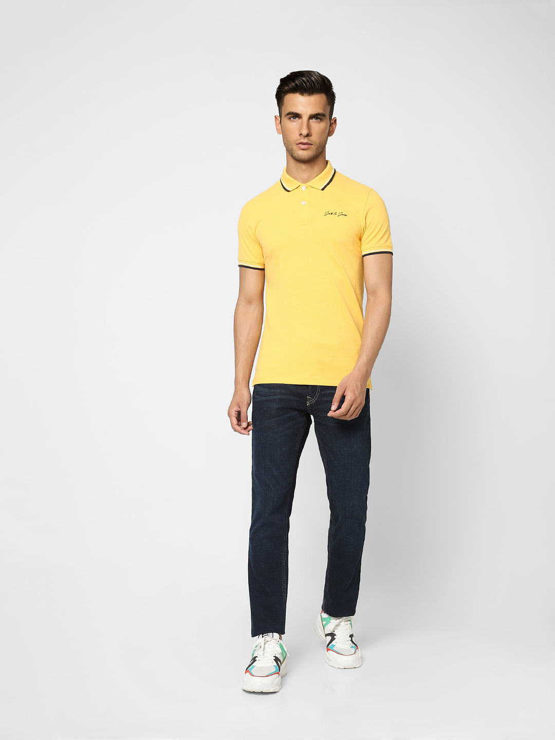 Yellow Logo Print Polo T-shirt