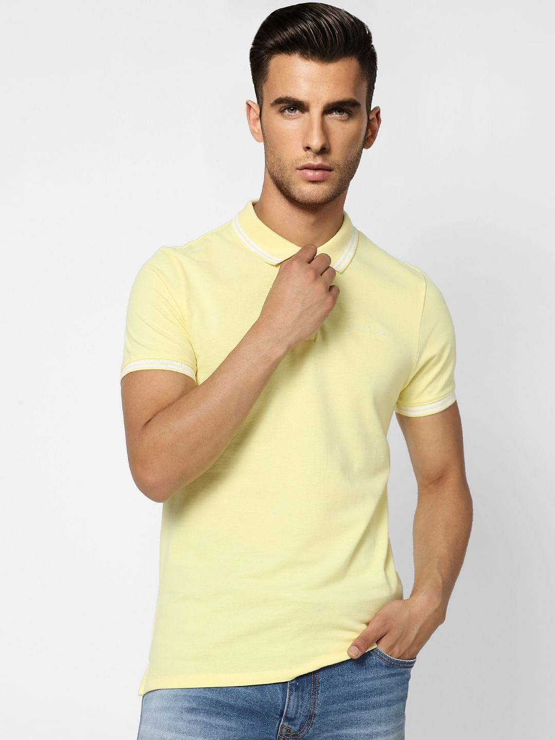 Light Yellow Logo Print Polo T-shirt