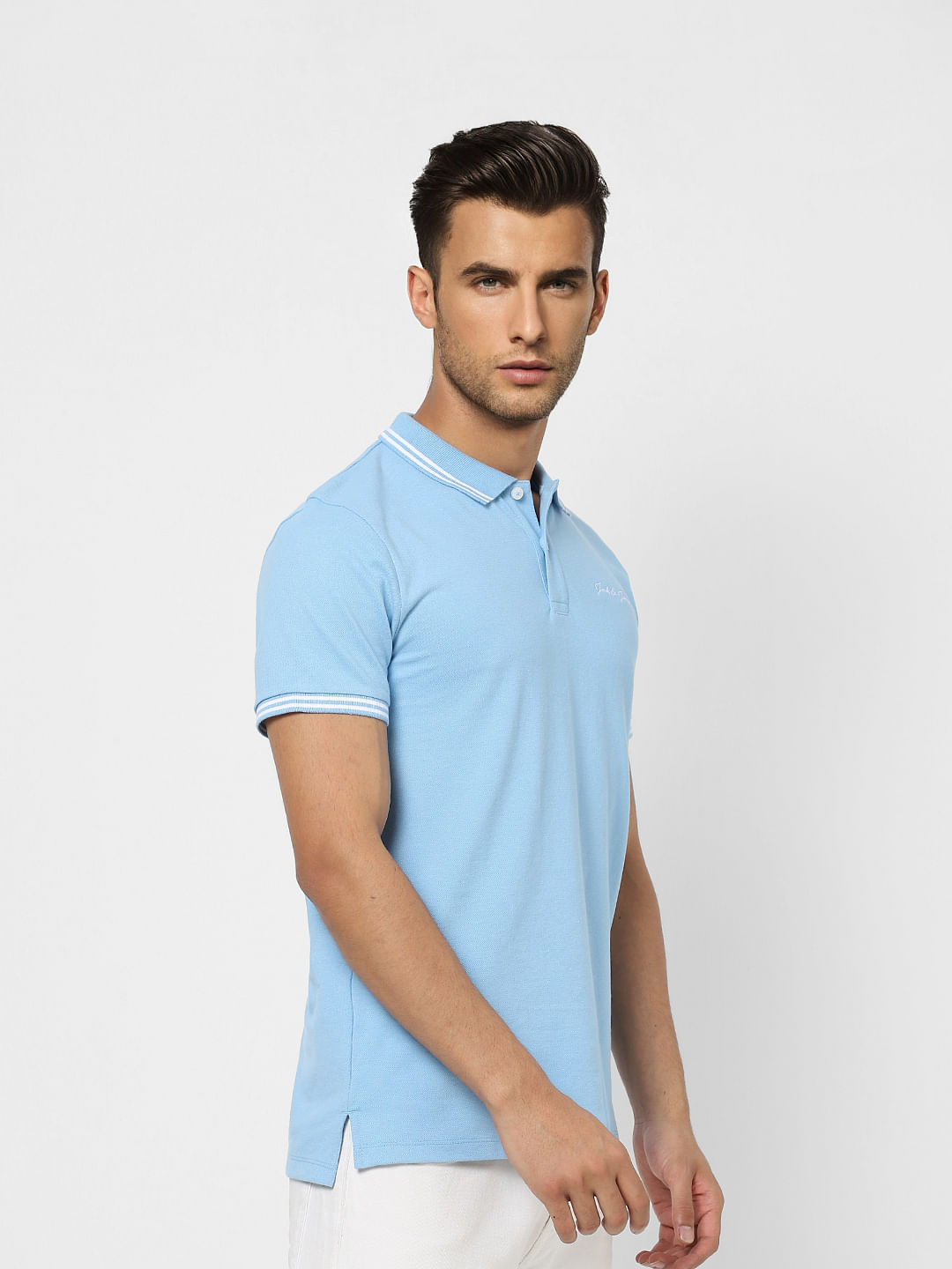 Light Blue Logo Print Polo T-shirt