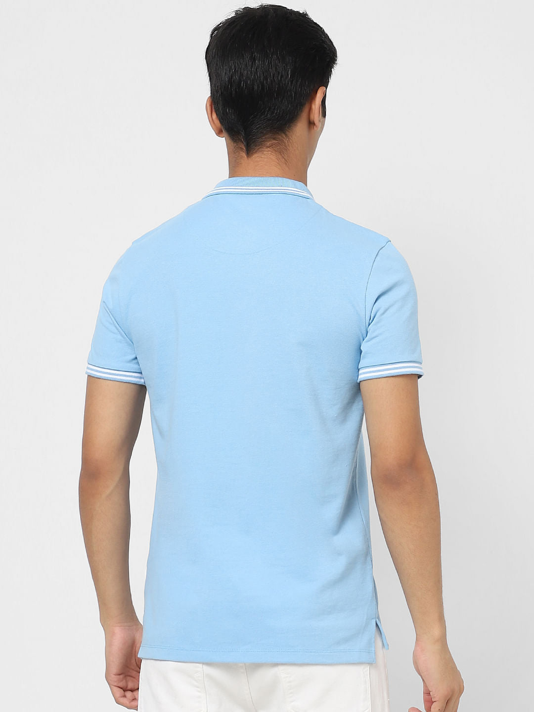 Light Blue Logo Print Polo T-shirt