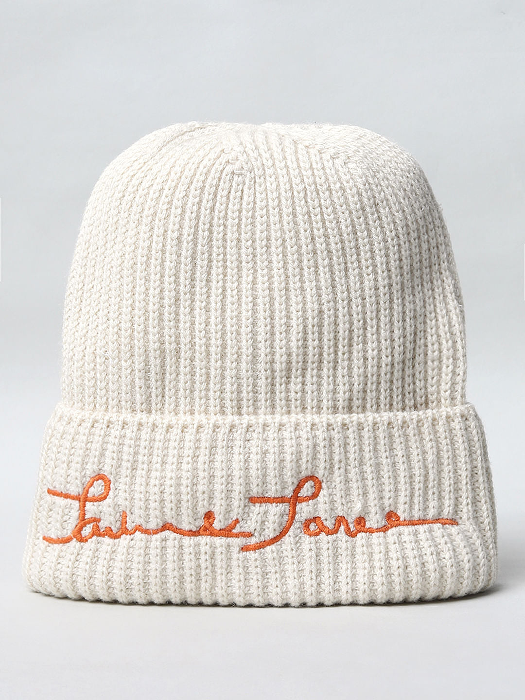 Cream Logo Print Beanie