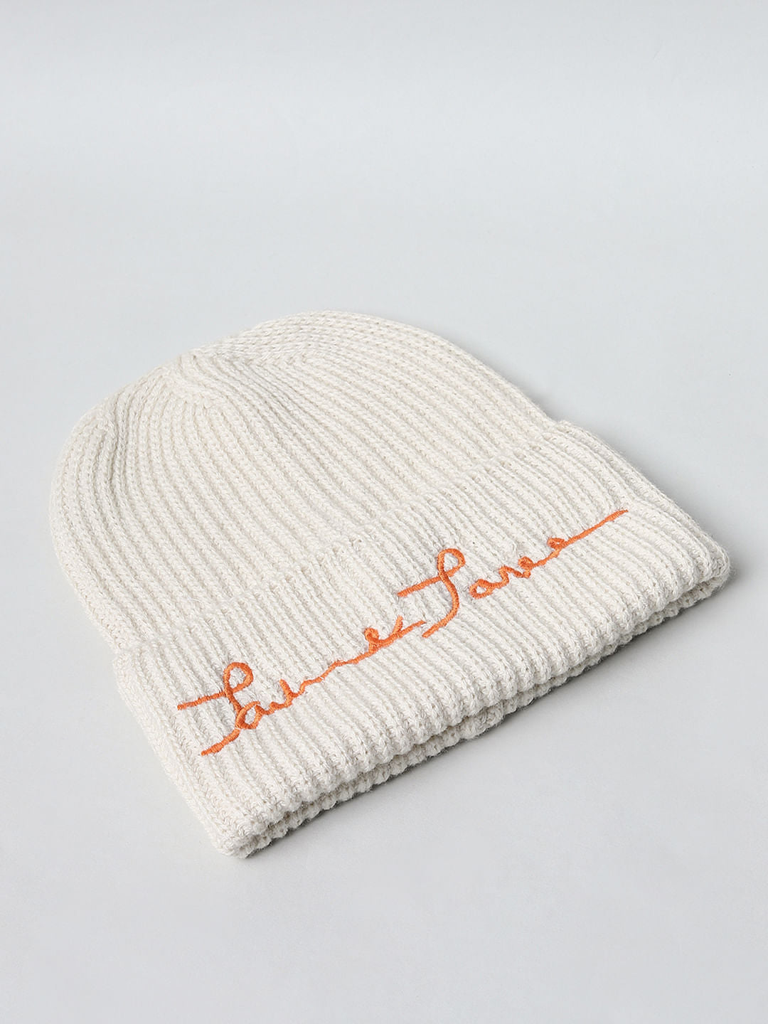 Cream Logo Print Beanie