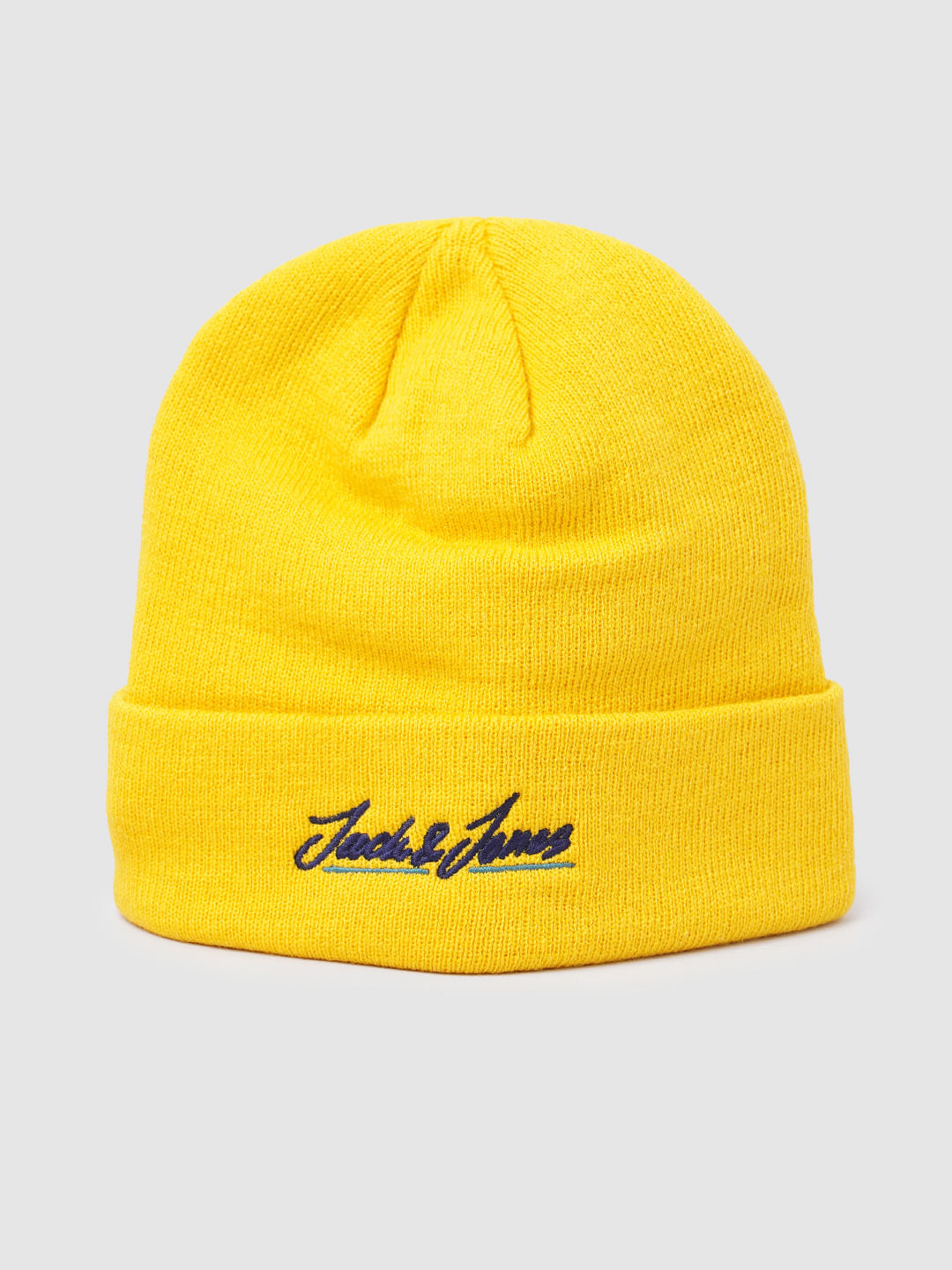 Yellow Logo Print Beanie
