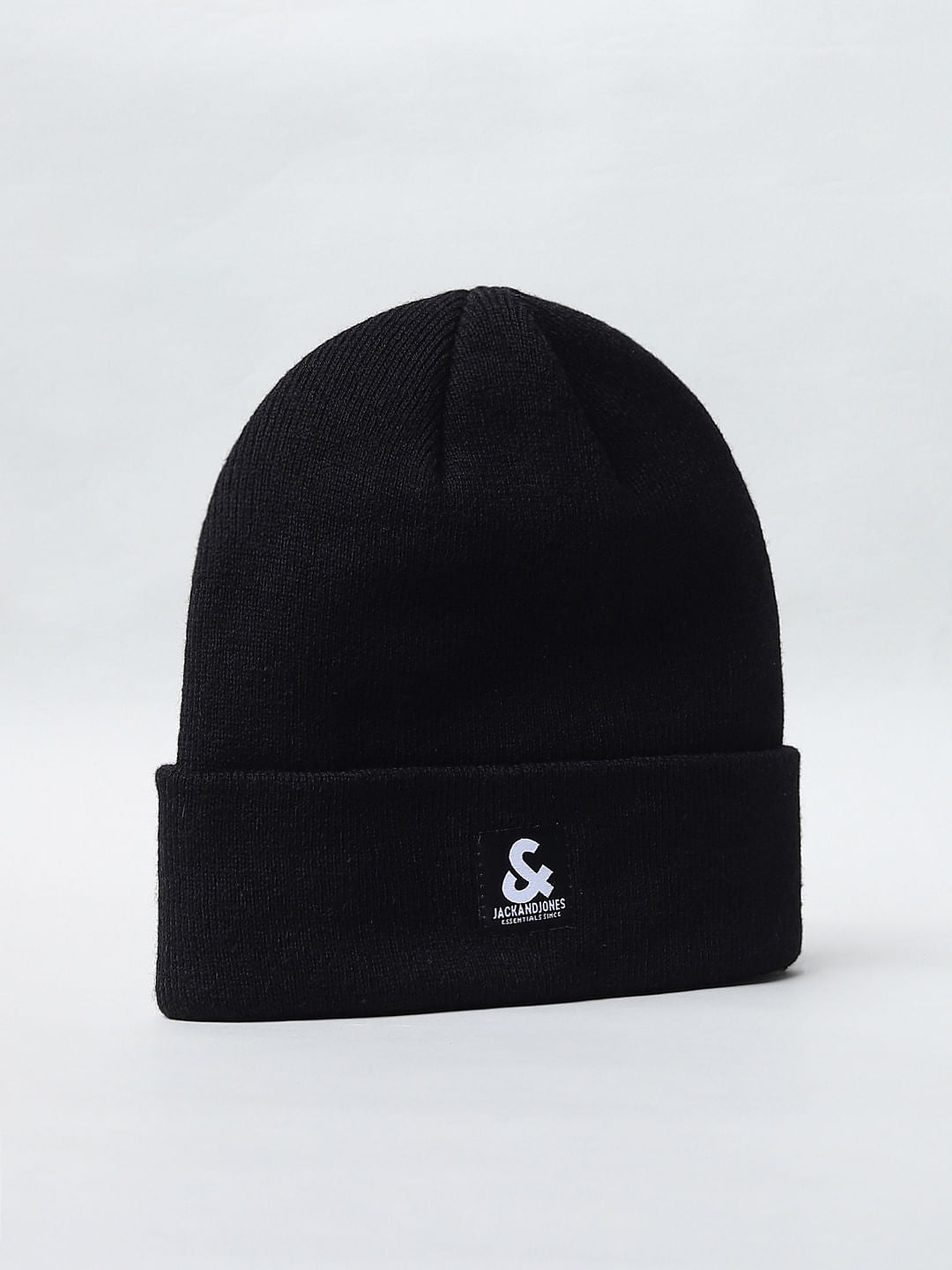 Black Logo Print Beanie