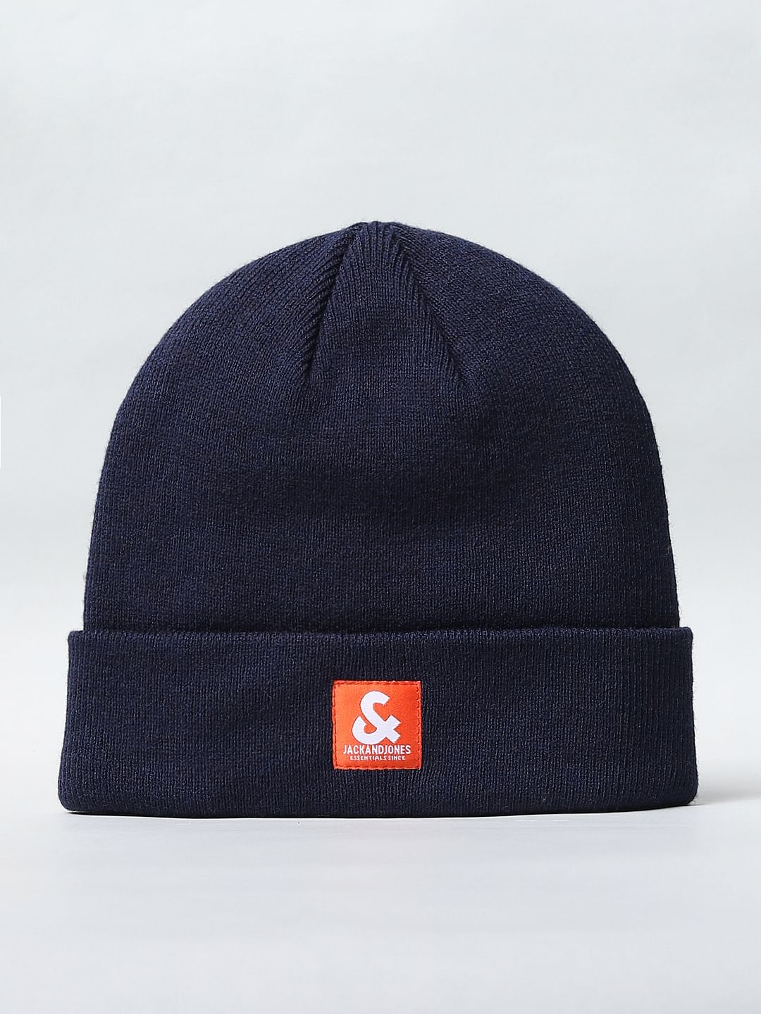 Dark Blue Logo Print Beanie