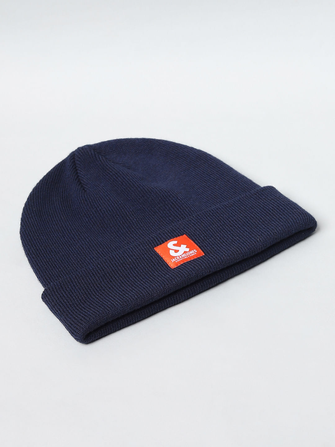 Dark Blue Logo Print Beanie