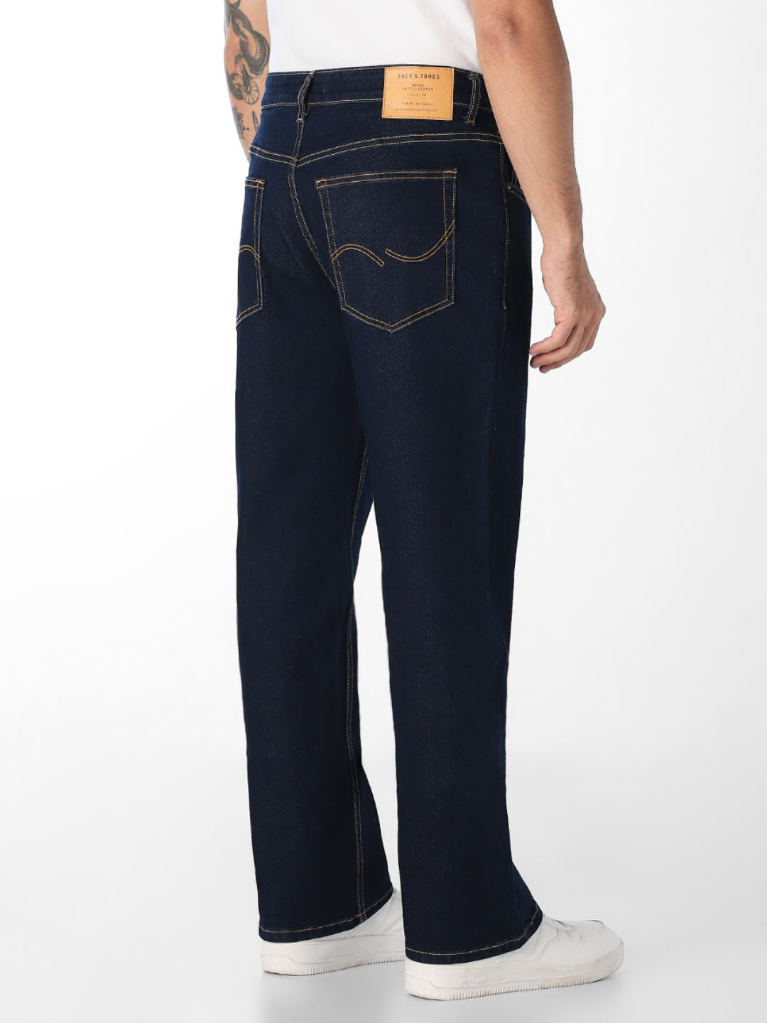 Men's Dark Blue Solid Bootcut Stretch Jeans