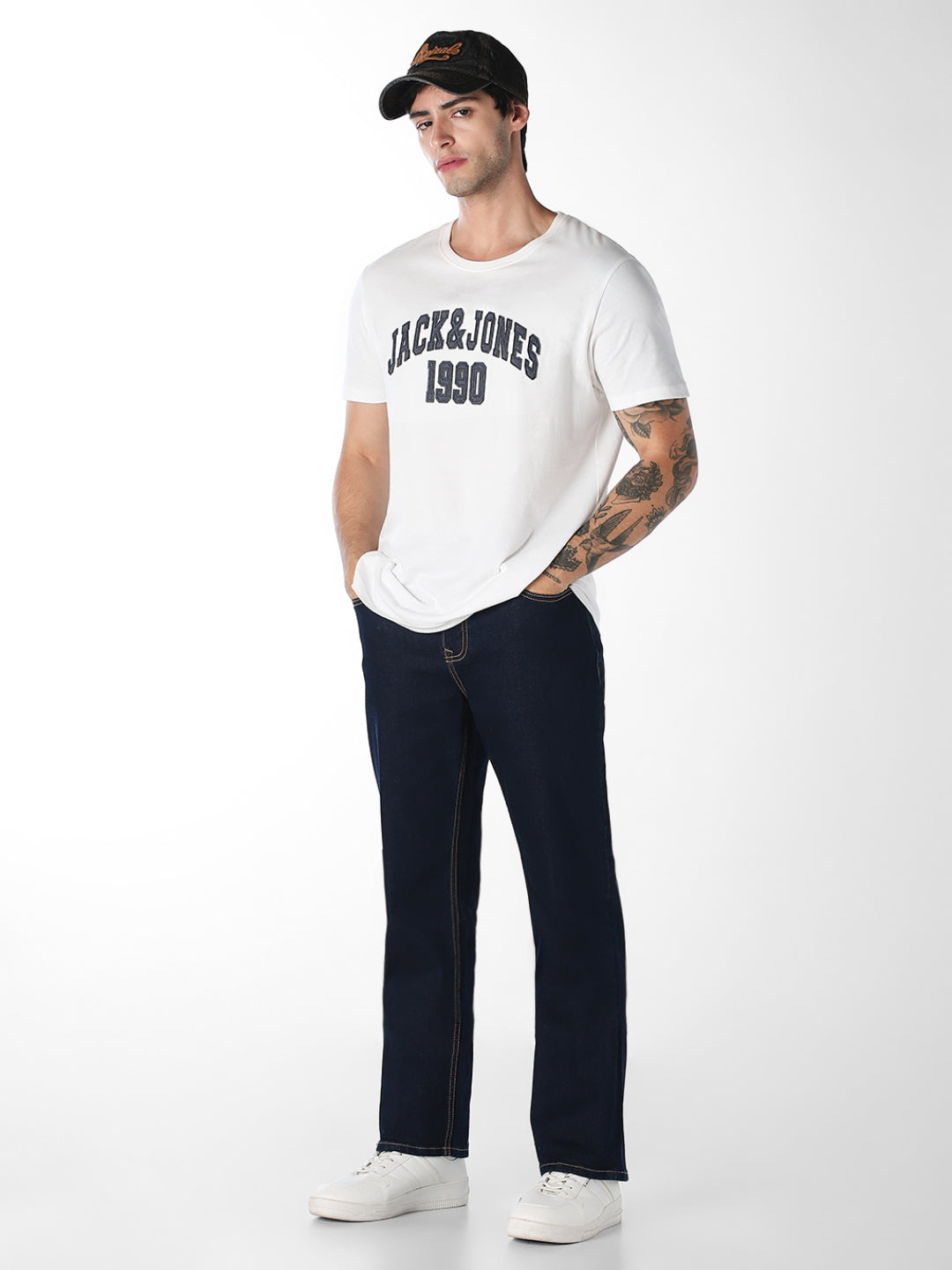 Men's Dark Blue Solid Bootcut Stretch Jeans