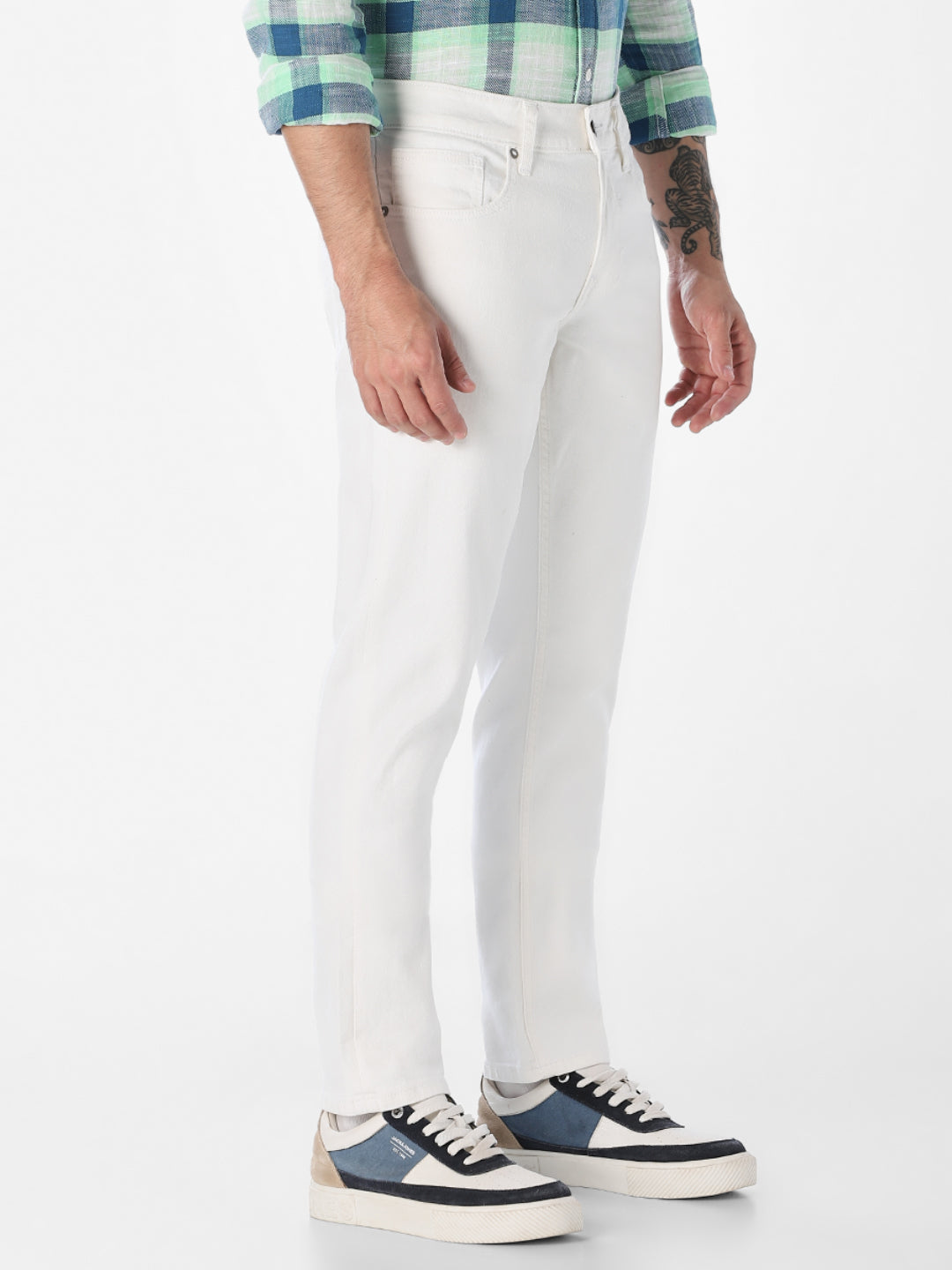 Men's Beige Slim Fit Stretch Jeans With Zip Fly