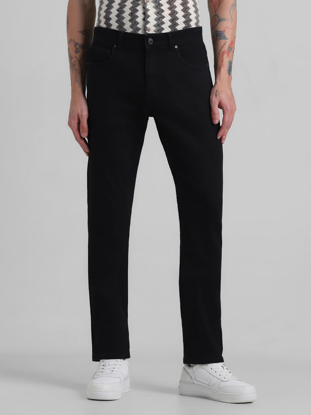 Black Mid Rise Clark Regular Fit Jeans