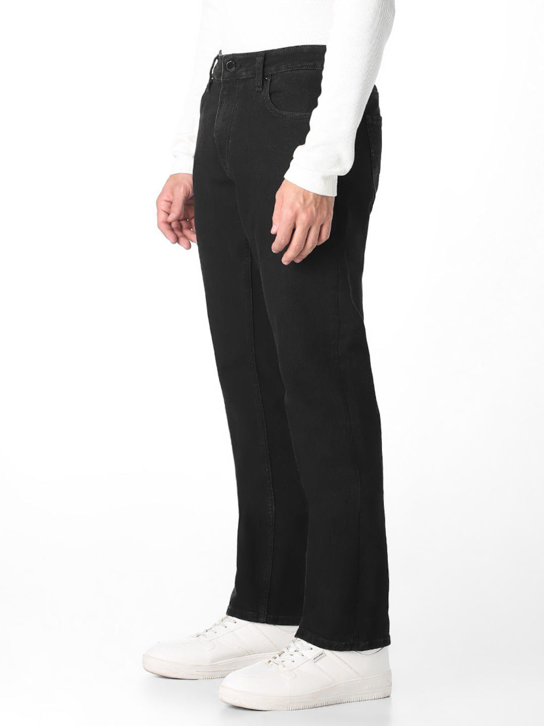 Men's Black Regular Fit Straight Jeans With Zip Fly