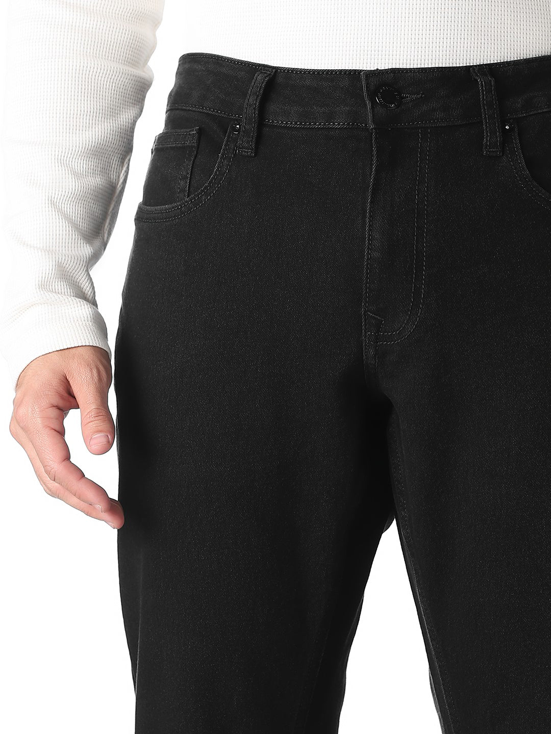 Men's Black Regular Fit Straight Jeans With Zip Fly