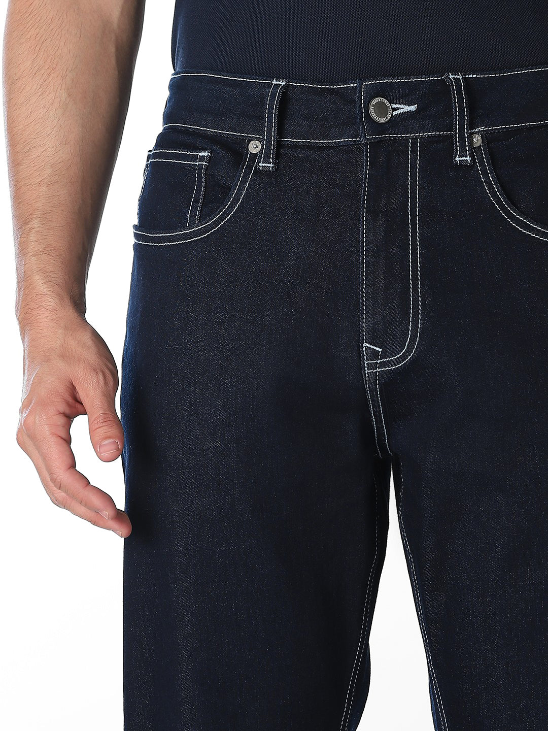 Men Bootcut High-Rise Stretch Jeans In Medium Blue