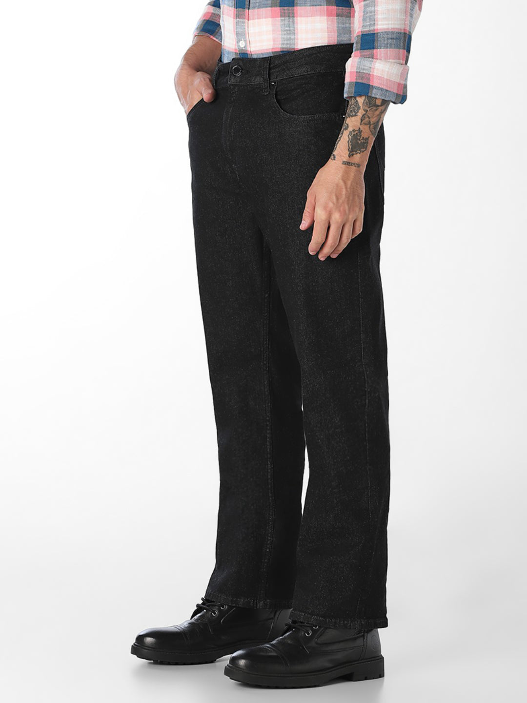 Men's Black Bootcut High-Rise Stretch Jeans