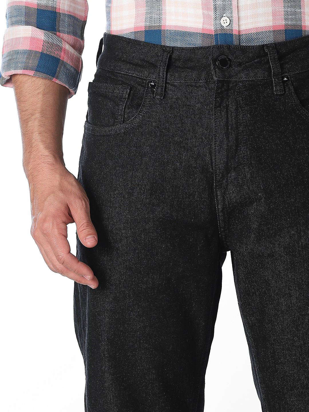 Men's Black Bootcut High-Rise Stretch Jeans