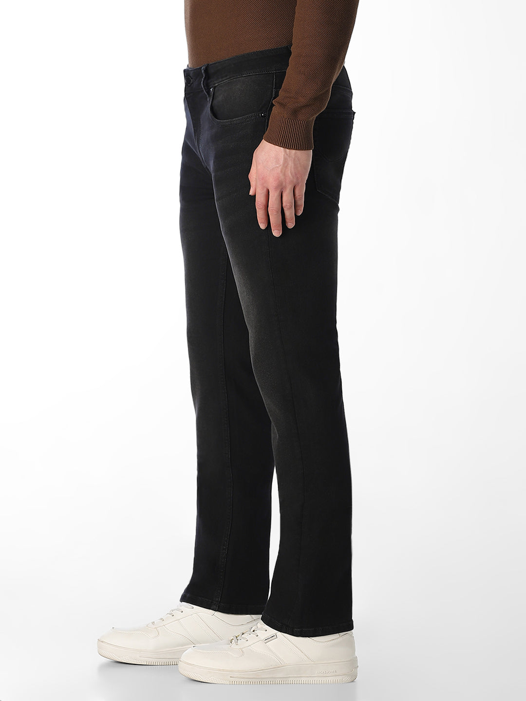 Men's Black Regular Fit Straight Jeans With Stretch