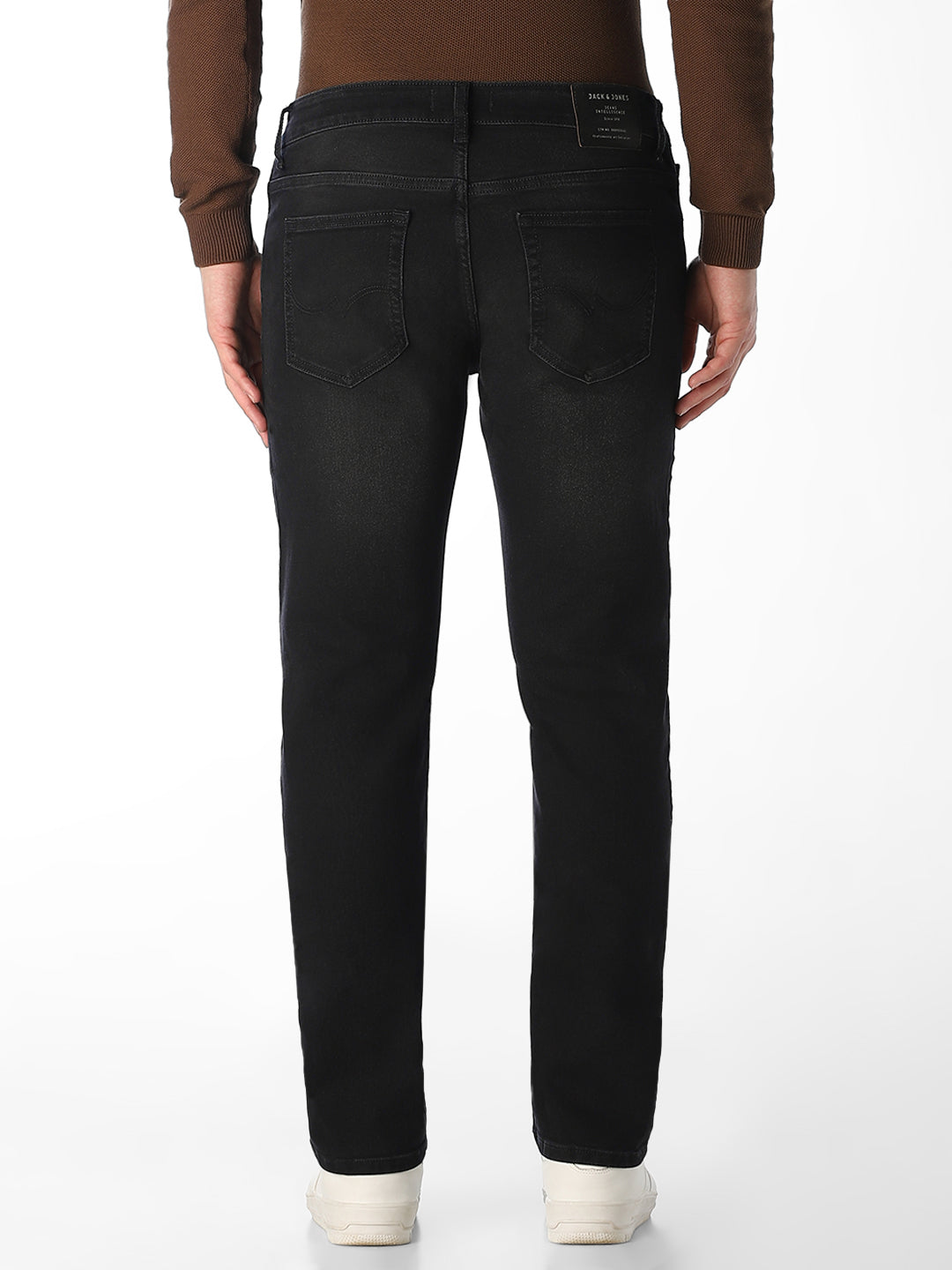 Men's Black Regular Fit Straight Jeans With Stretch