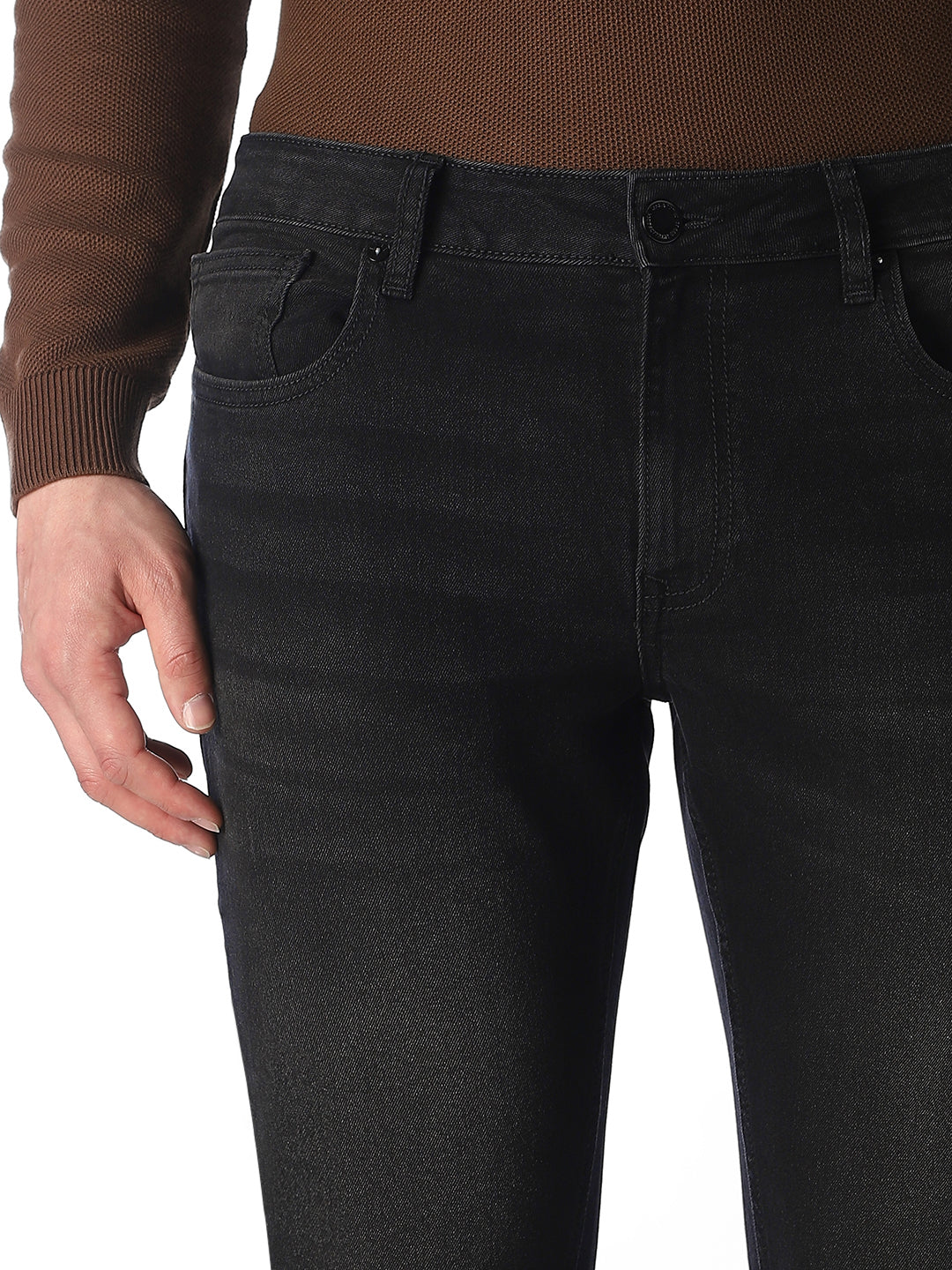 Men's Black Regular Fit Straight Jeans With Stretch