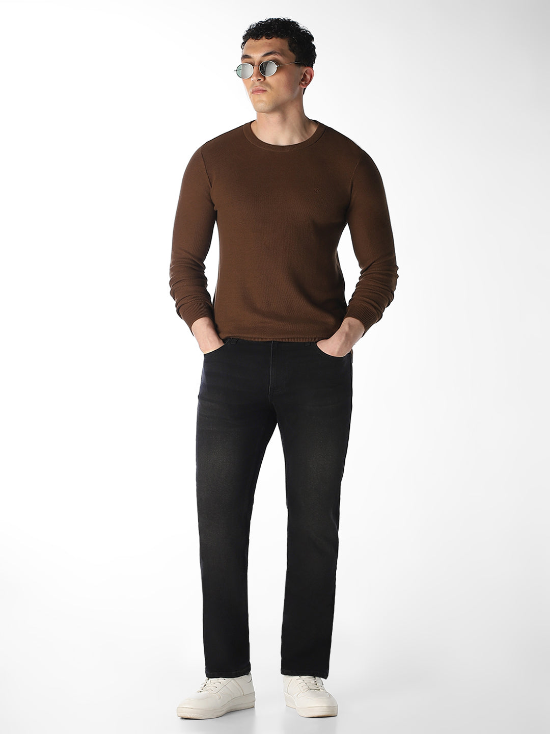Men's Black Regular Fit Straight Jeans With Stretch