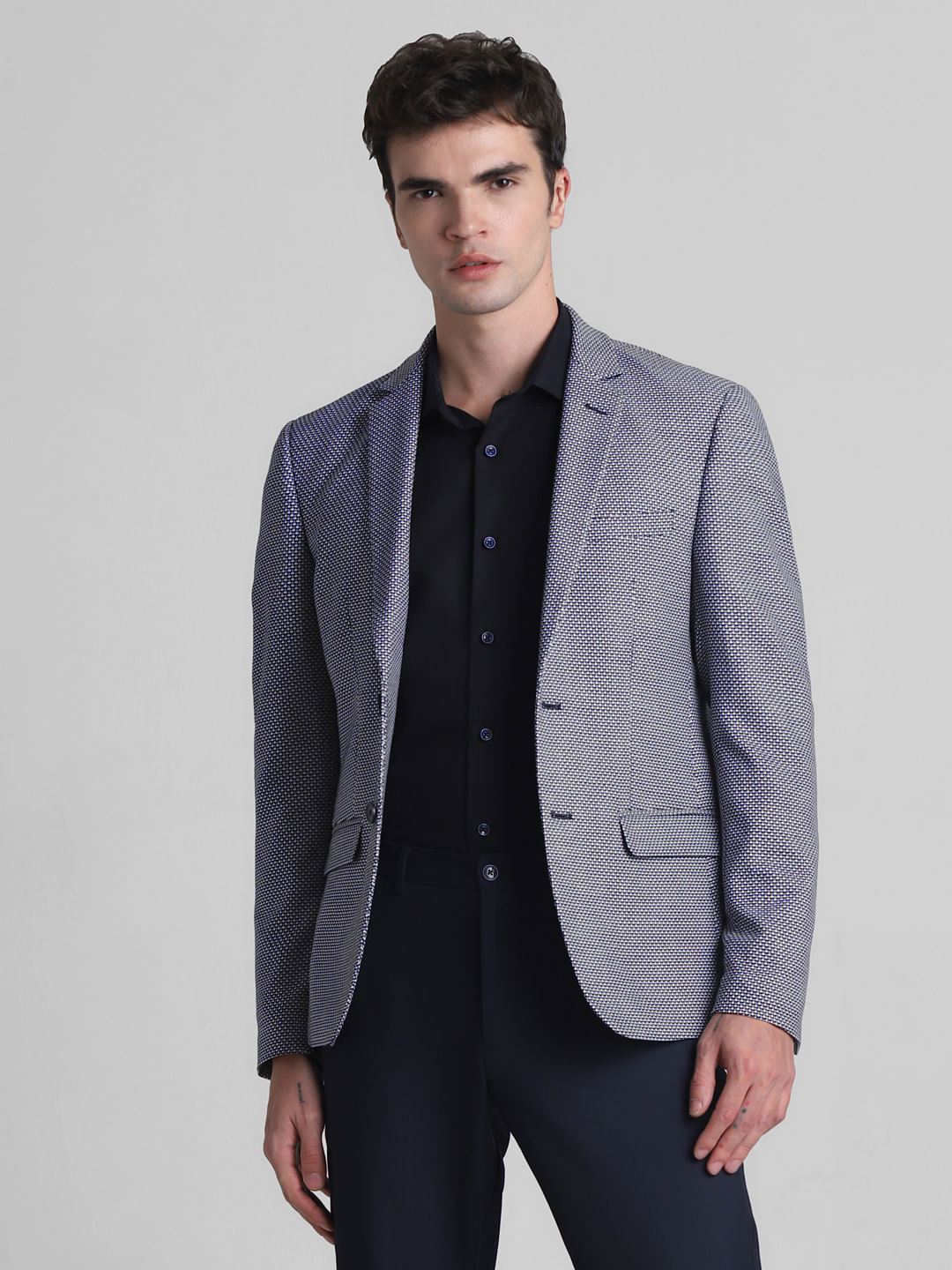 Blue Printed Dobby Blazer