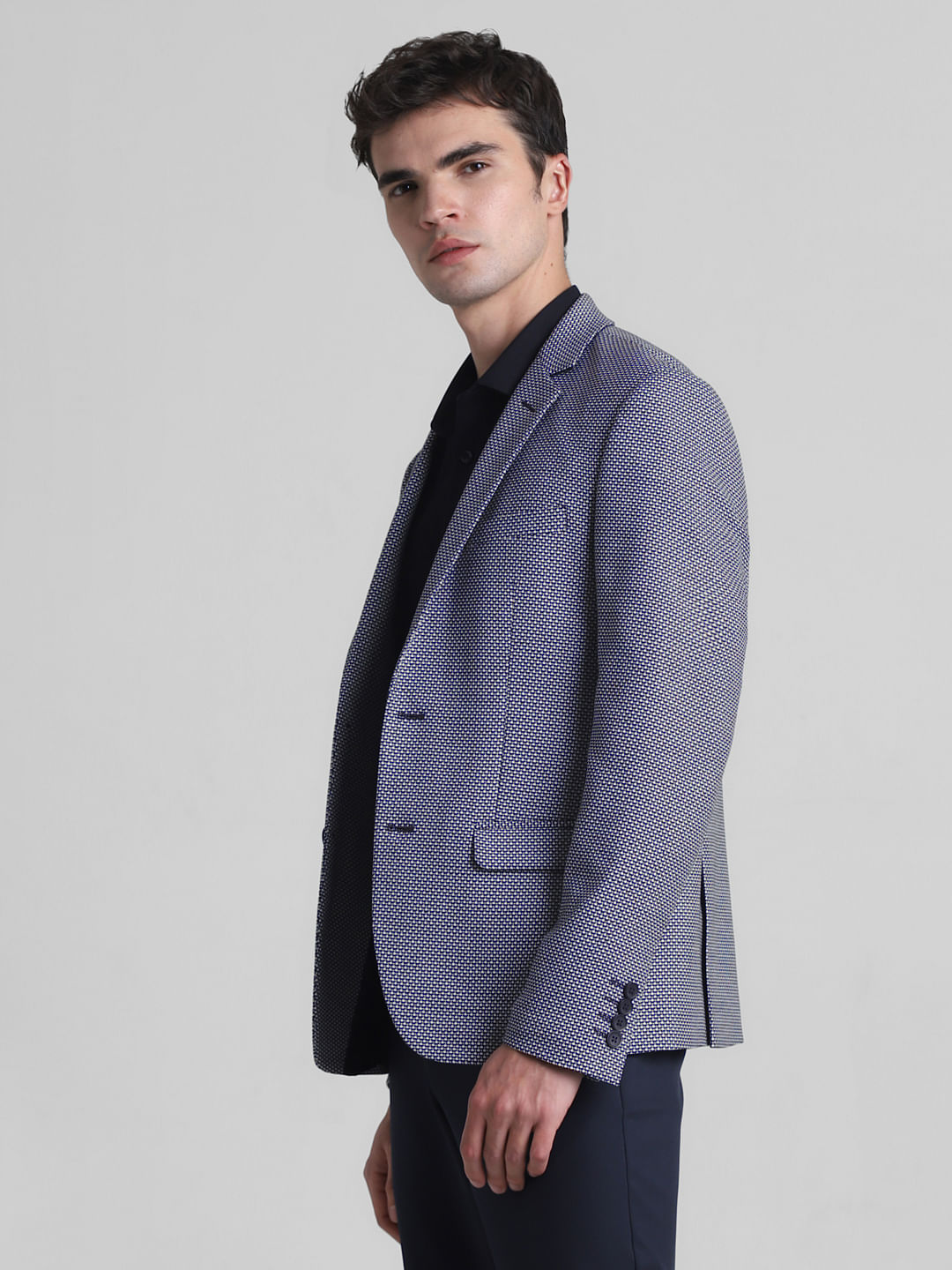 Blue Printed Dobby Blazer