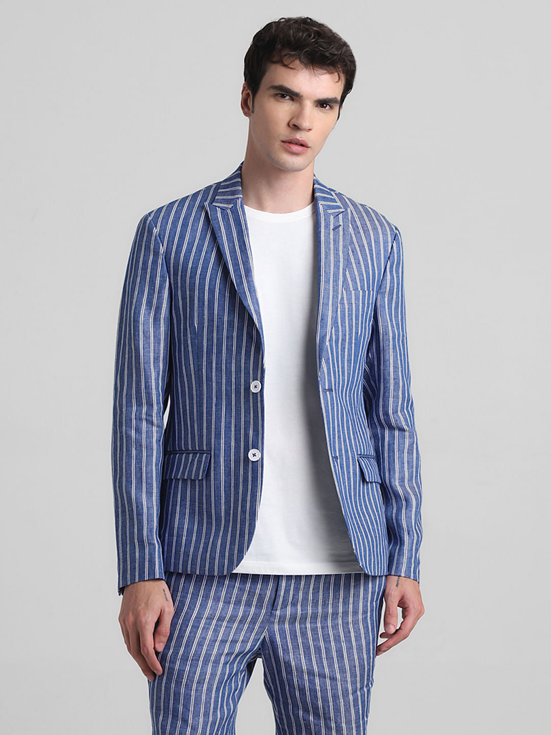 Blue Striped Co-ord Set Blazer