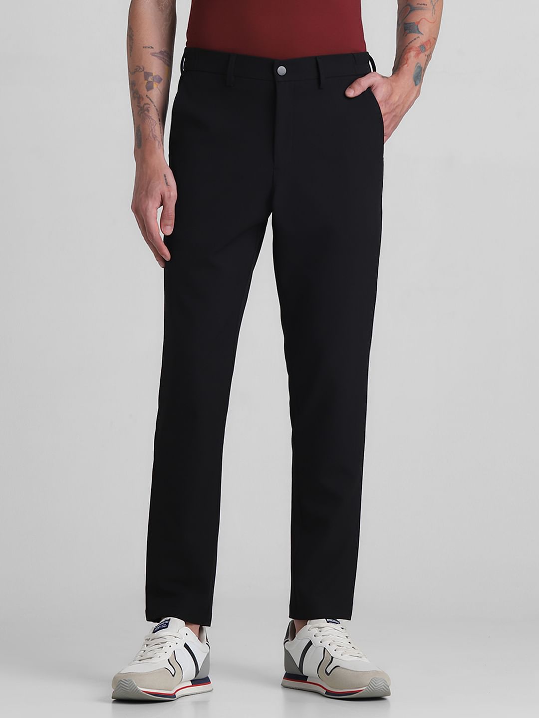 Black Mid Rise Slim Fit Trousers