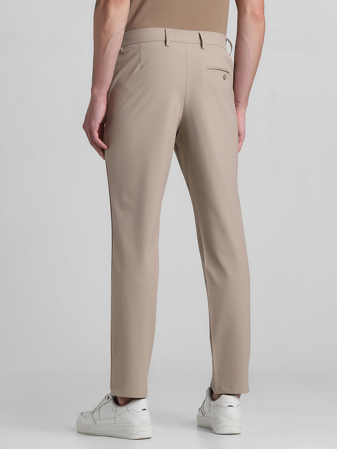 Khaki Mid Rise Slim Fit Trousers
