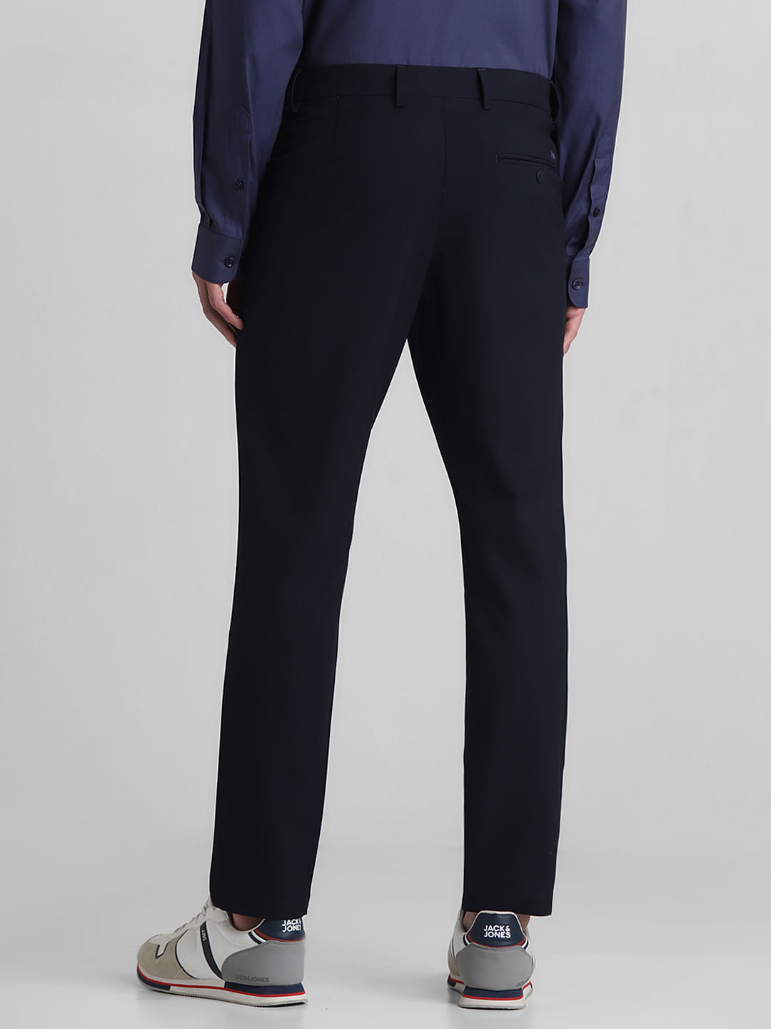 Navy Blue Mid Rise Slim Fit Trousers