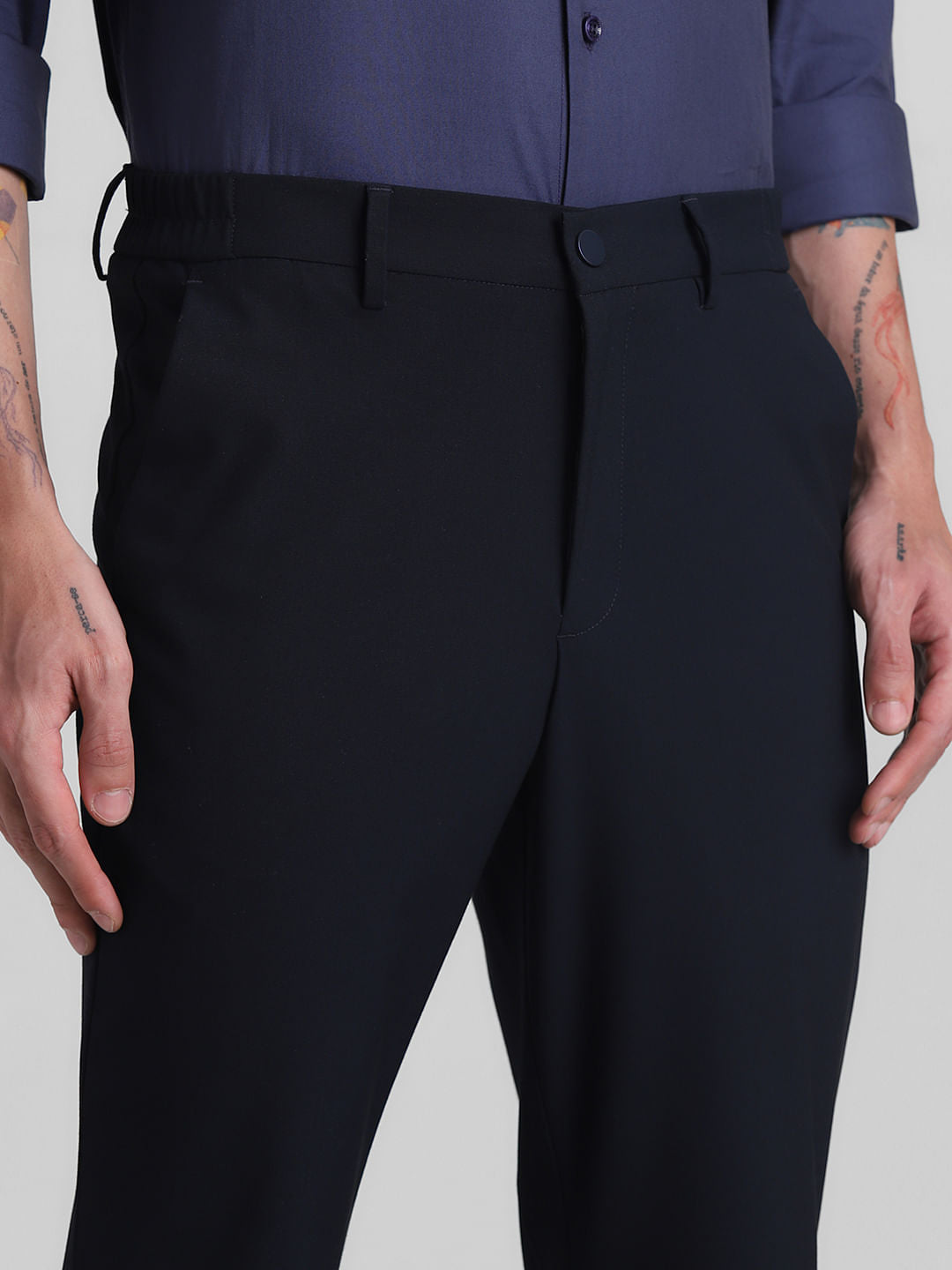 Navy Blue Mid Rise Slim Fit Trousers