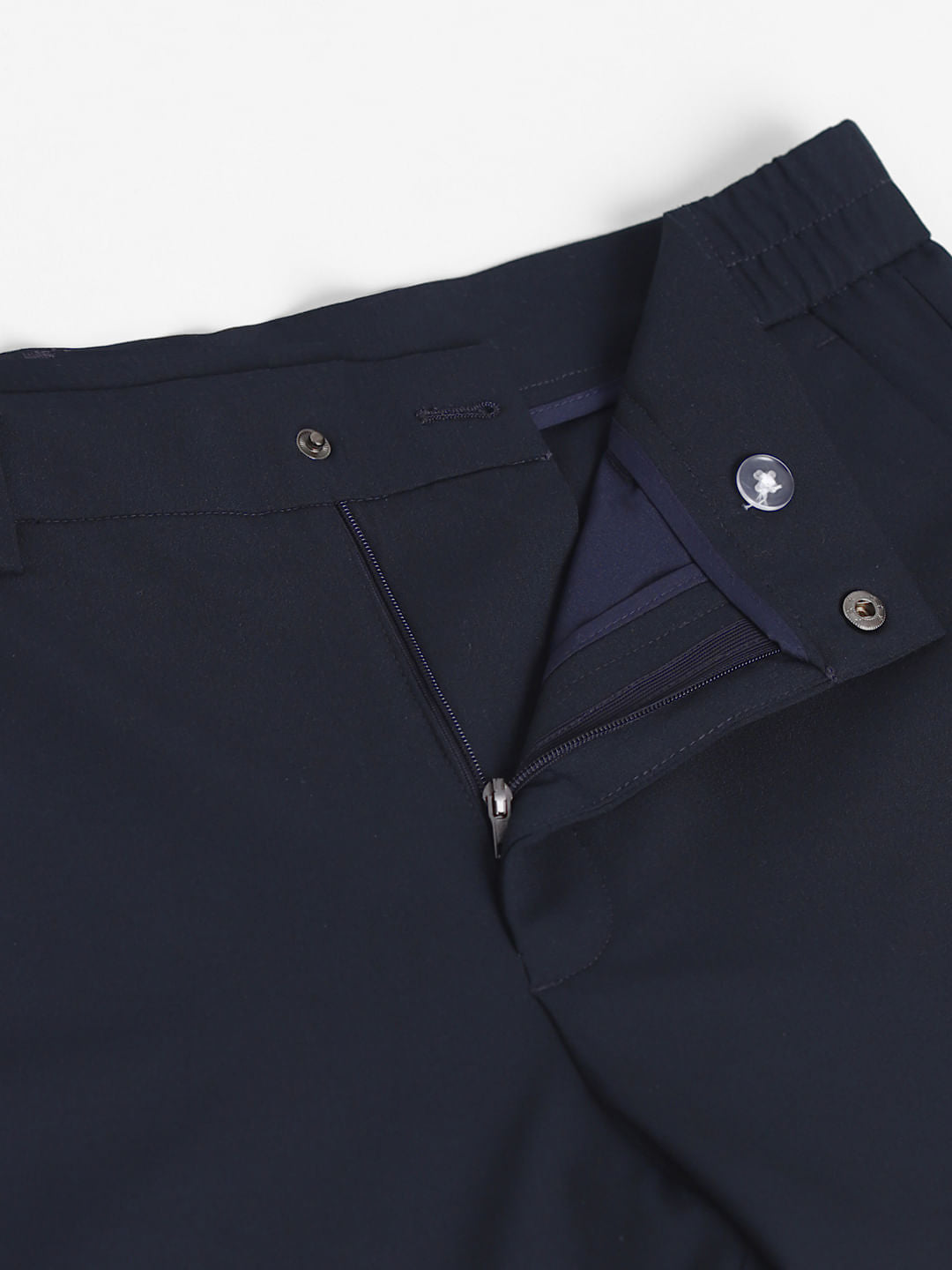Navy Blue Mid Rise Slim Fit Trousers