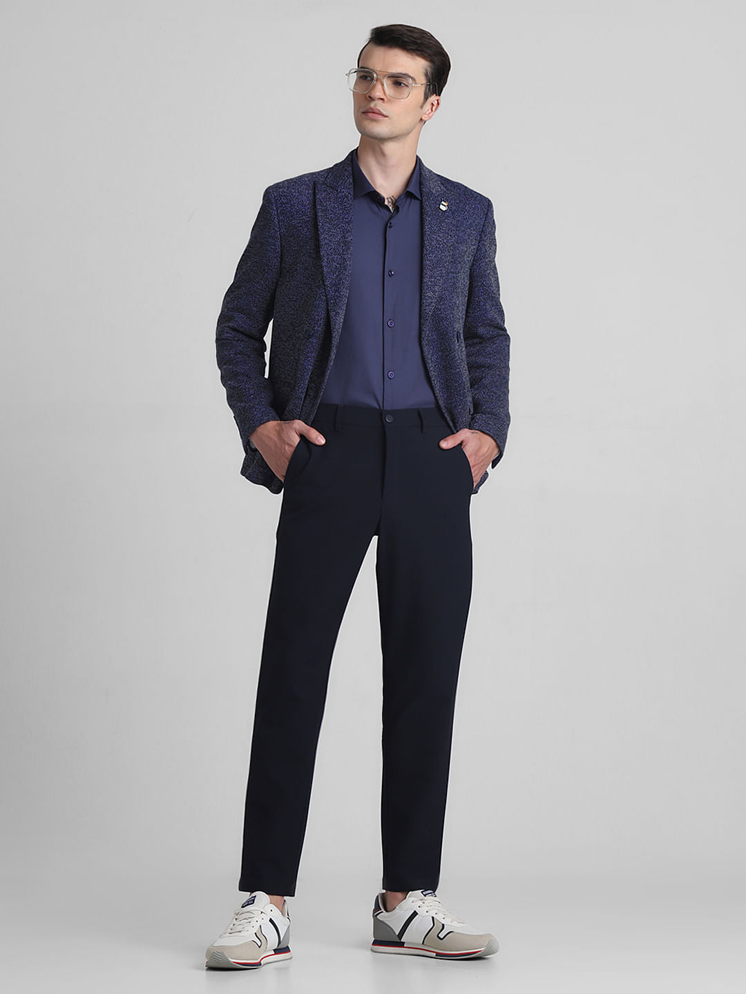 Navy Blue Mid Rise Slim Fit Trousers