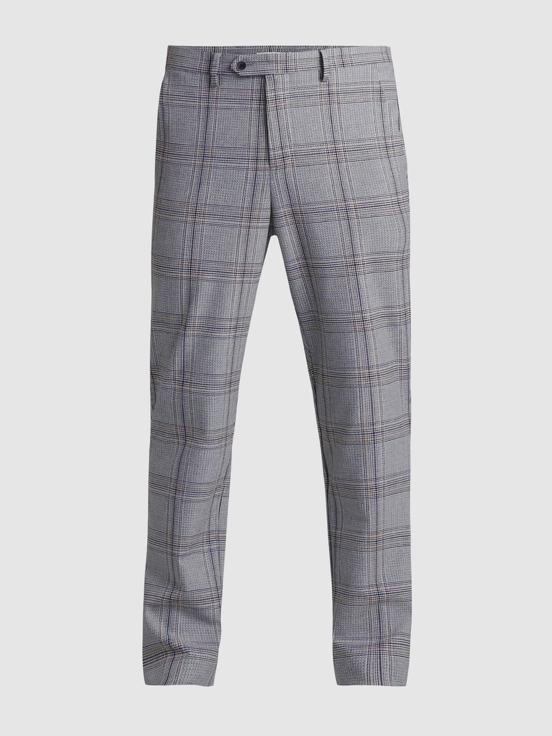 Grey Mid Rise Check Print Trousers