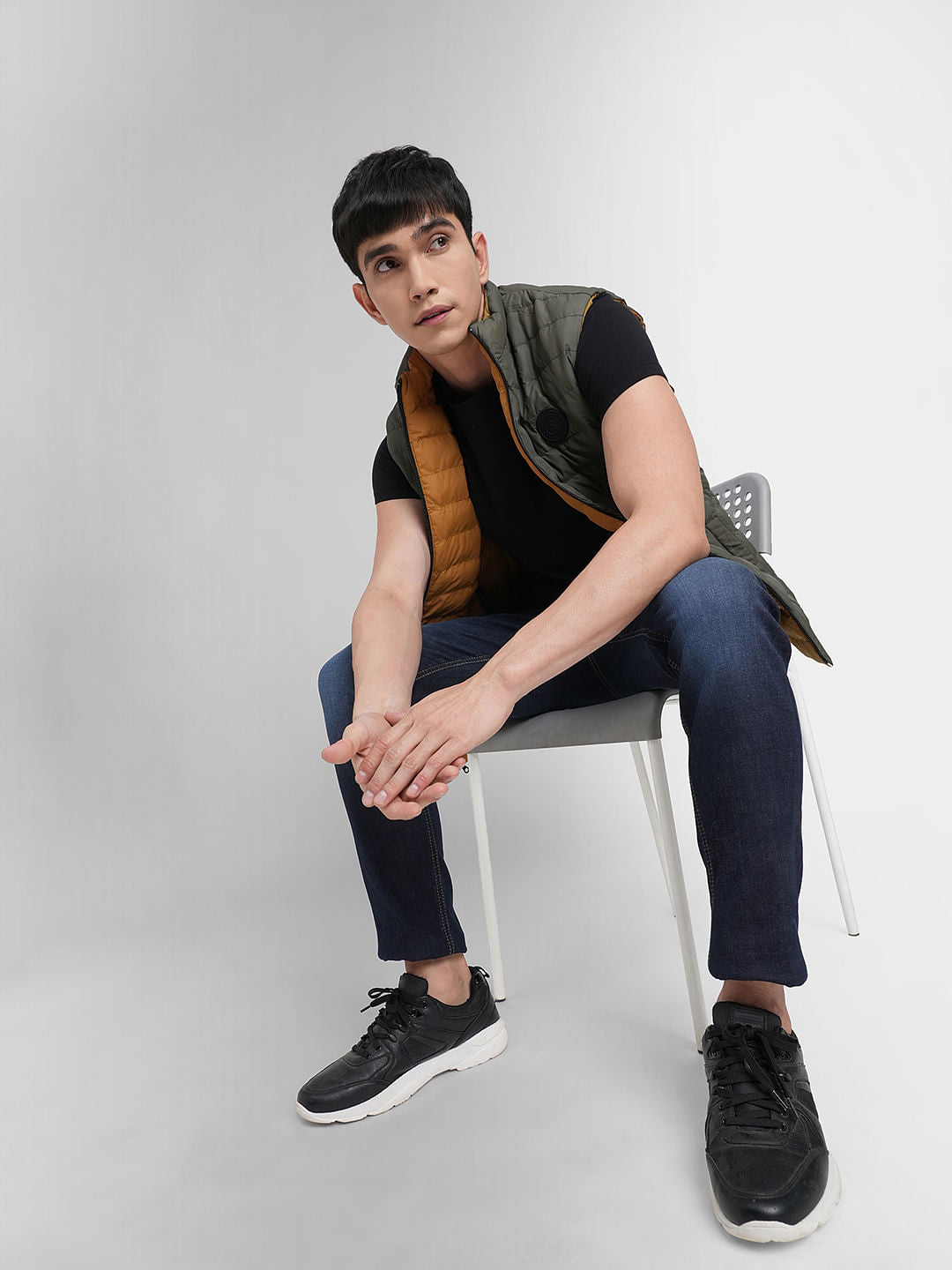 Green High Neck Puffer Vest