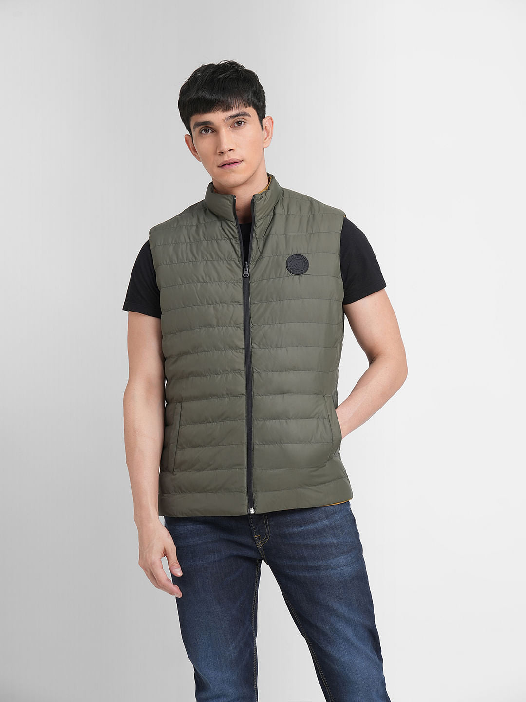 Green High Neck Puffer Vest