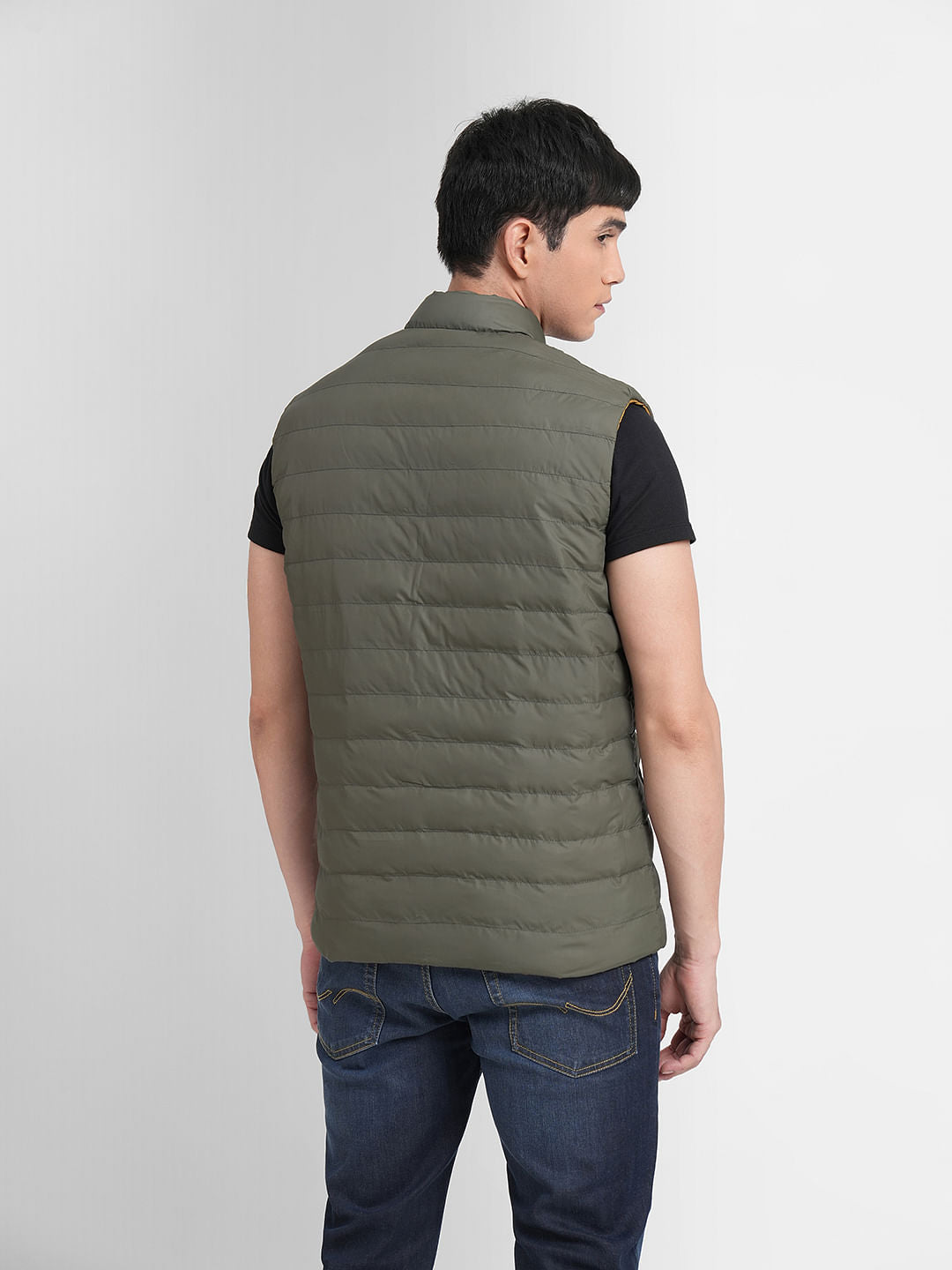 Green High Neck Puffer Vest