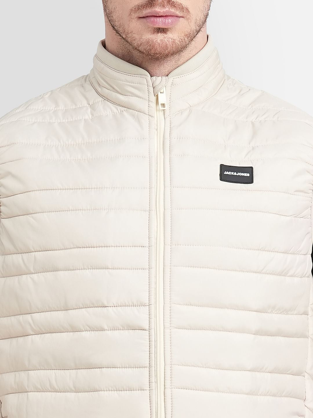 Cream High Neck Puffer Vest