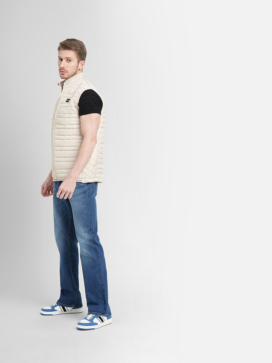 Cream High Neck Puffer Vest
