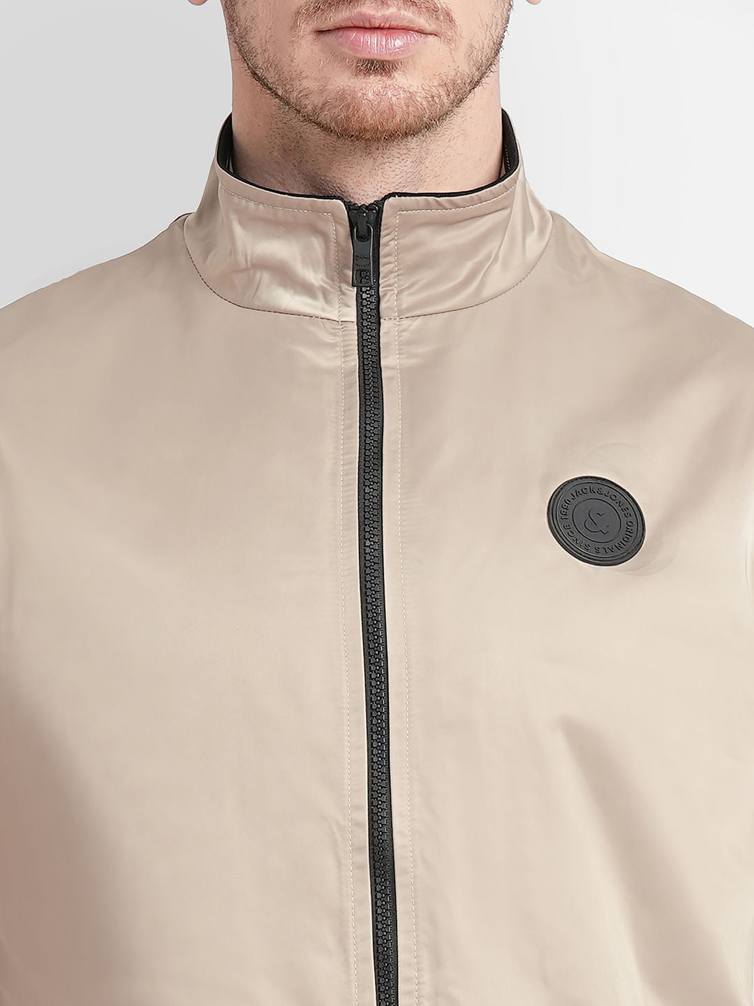 Beige High Neck Casual Jacket