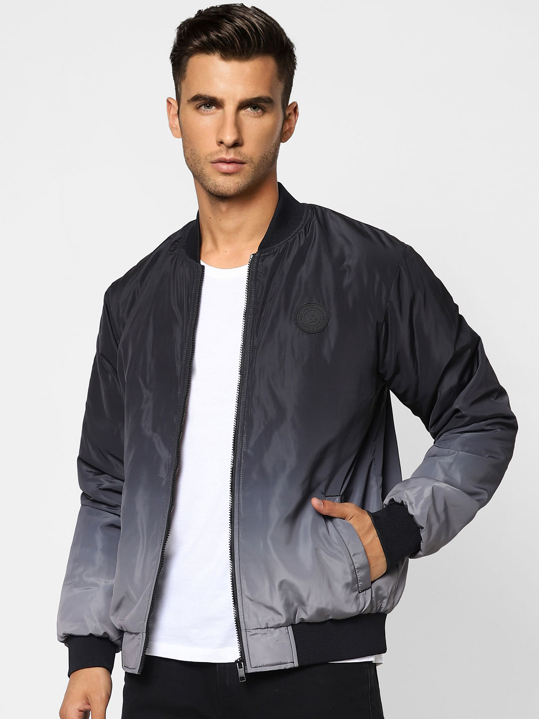 Grey Ombre Zip-Up Casual Jacket