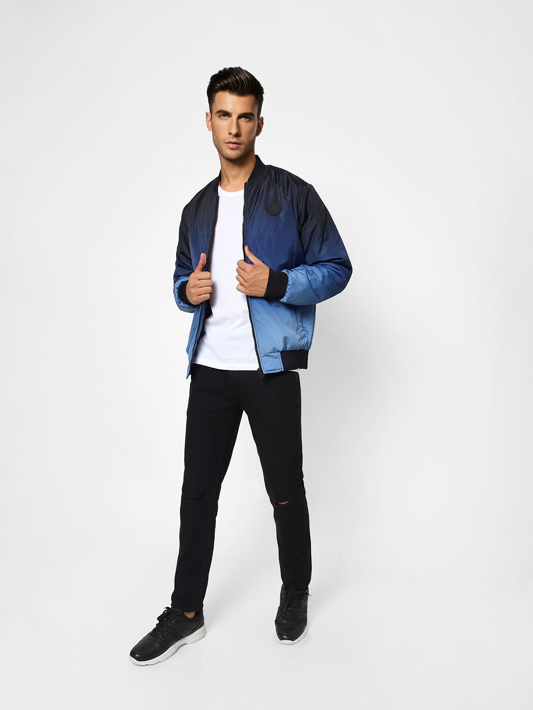 Blue Ombre Zip-Up Casual Jacket