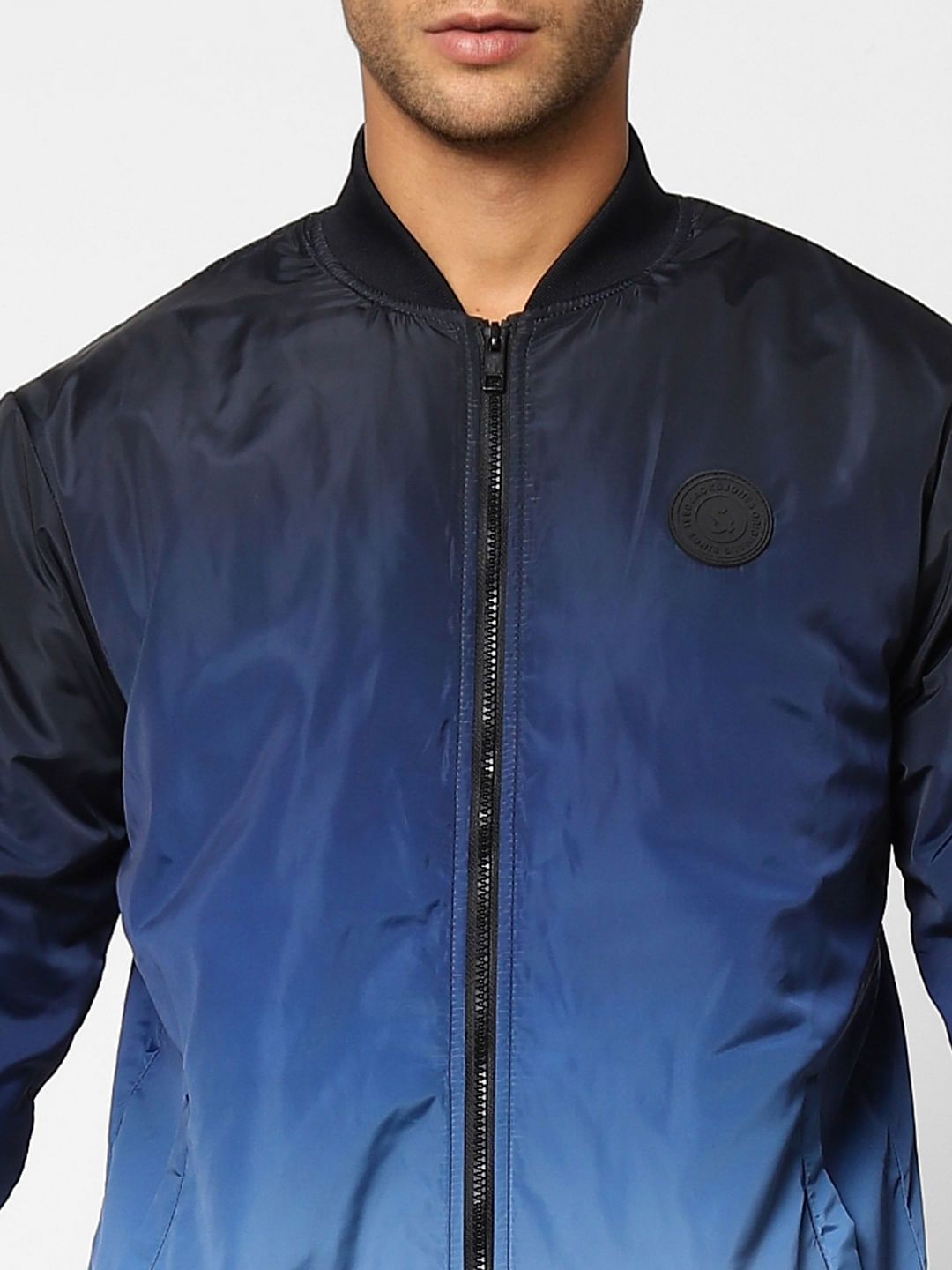 Blue Ombre Zip-Up Casual Jacket
