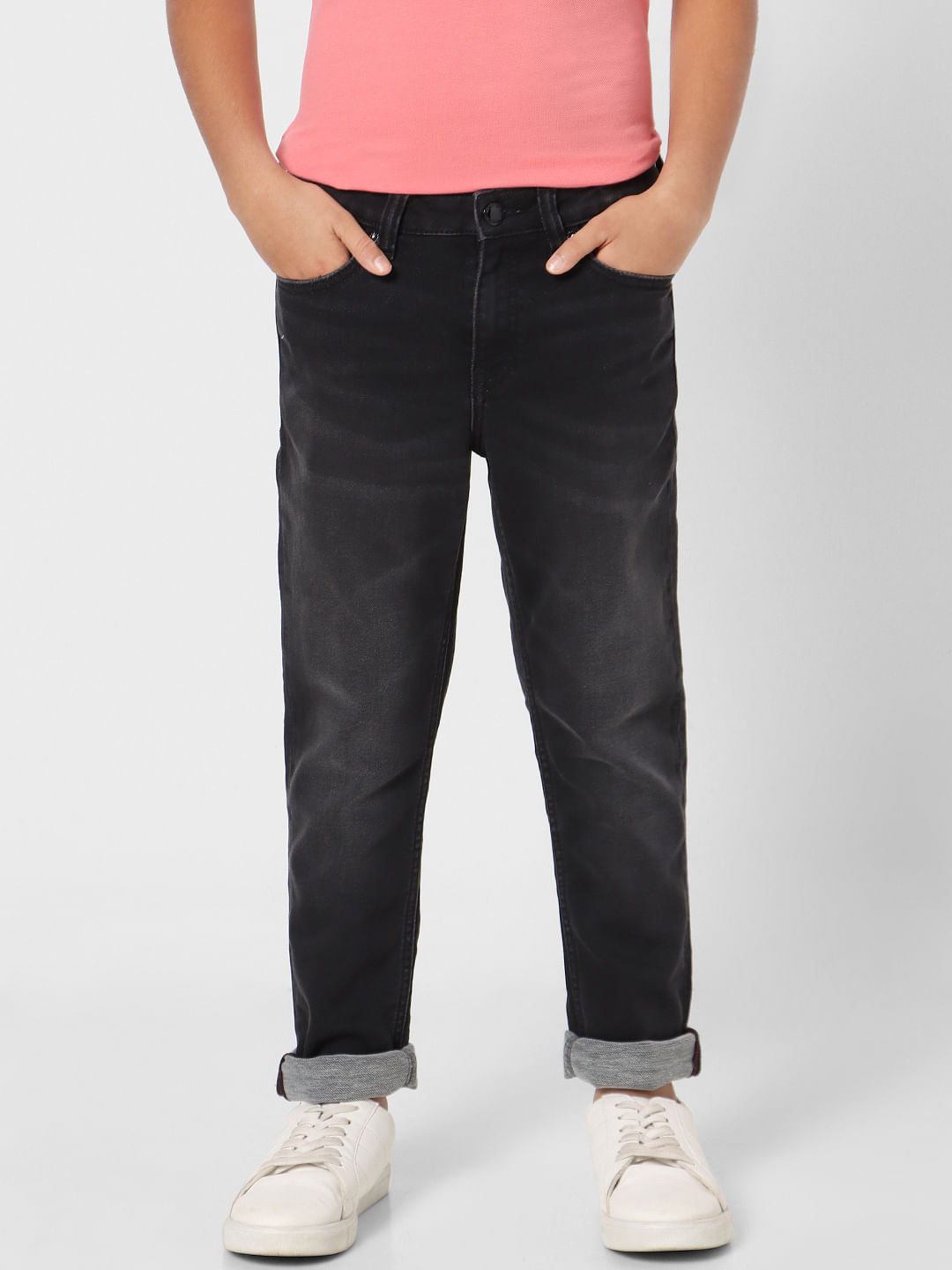 Boys Black Mid Rise Clark Straight Jeans