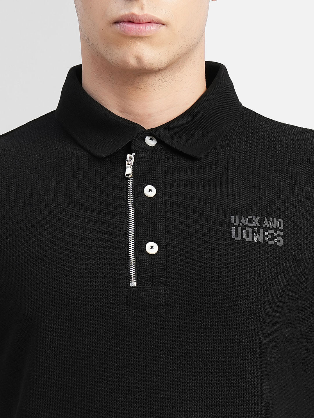 Black Logo Print Polo Neck T-shirt