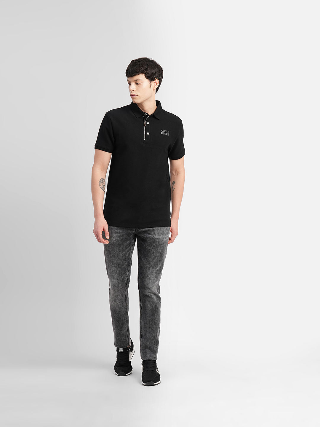 Black Logo Print Polo Neck T-shirt