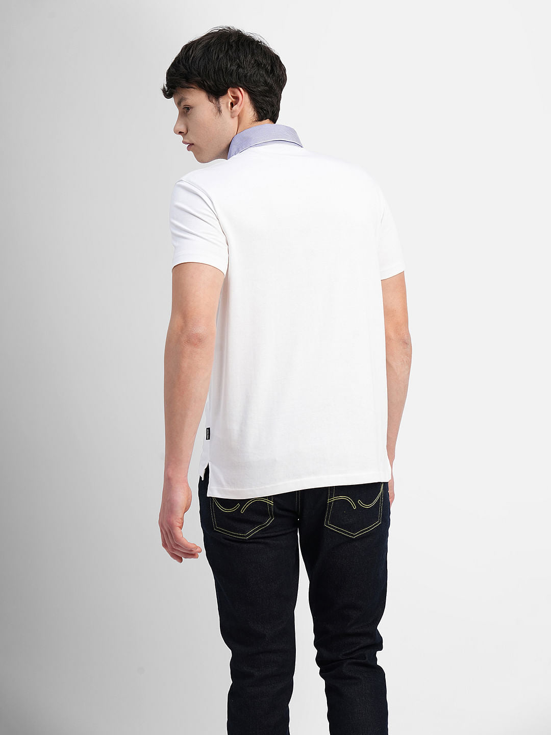 White Striped Collar Polo T-shirt