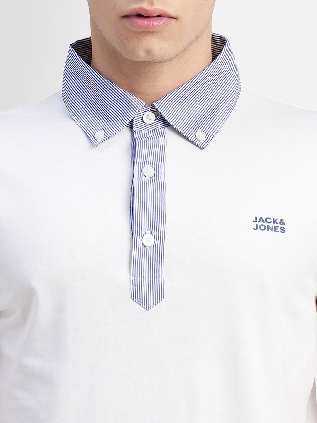 White Striped Collar Polo T-shirt