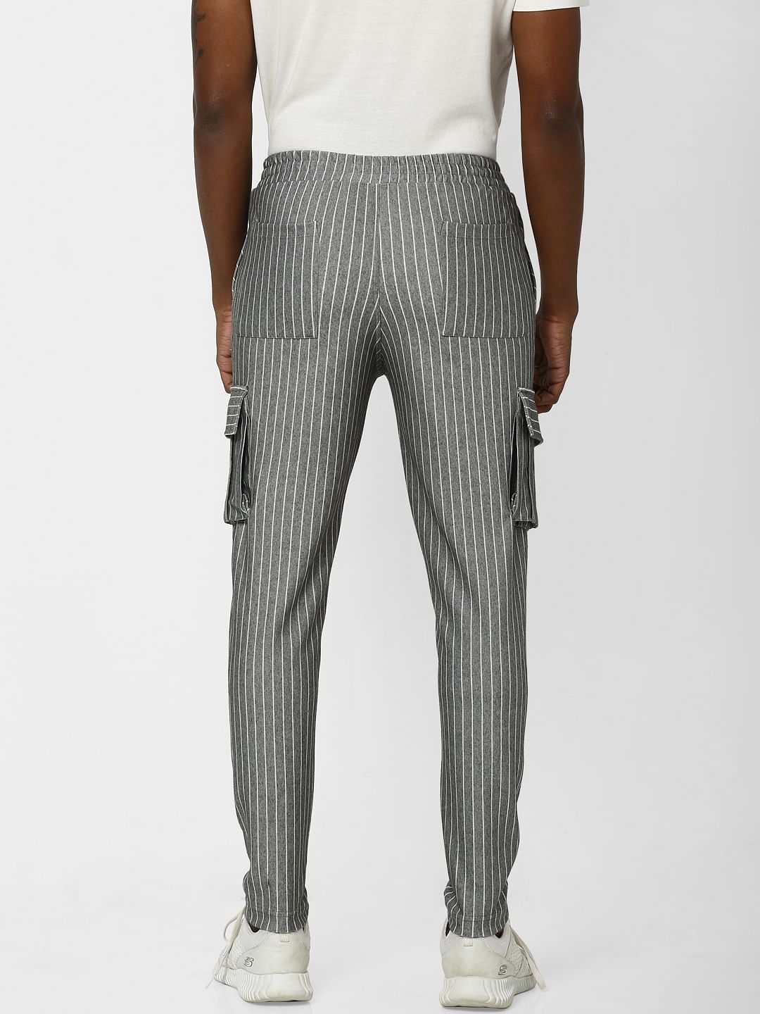 Grey Striped Regular Fit Pants