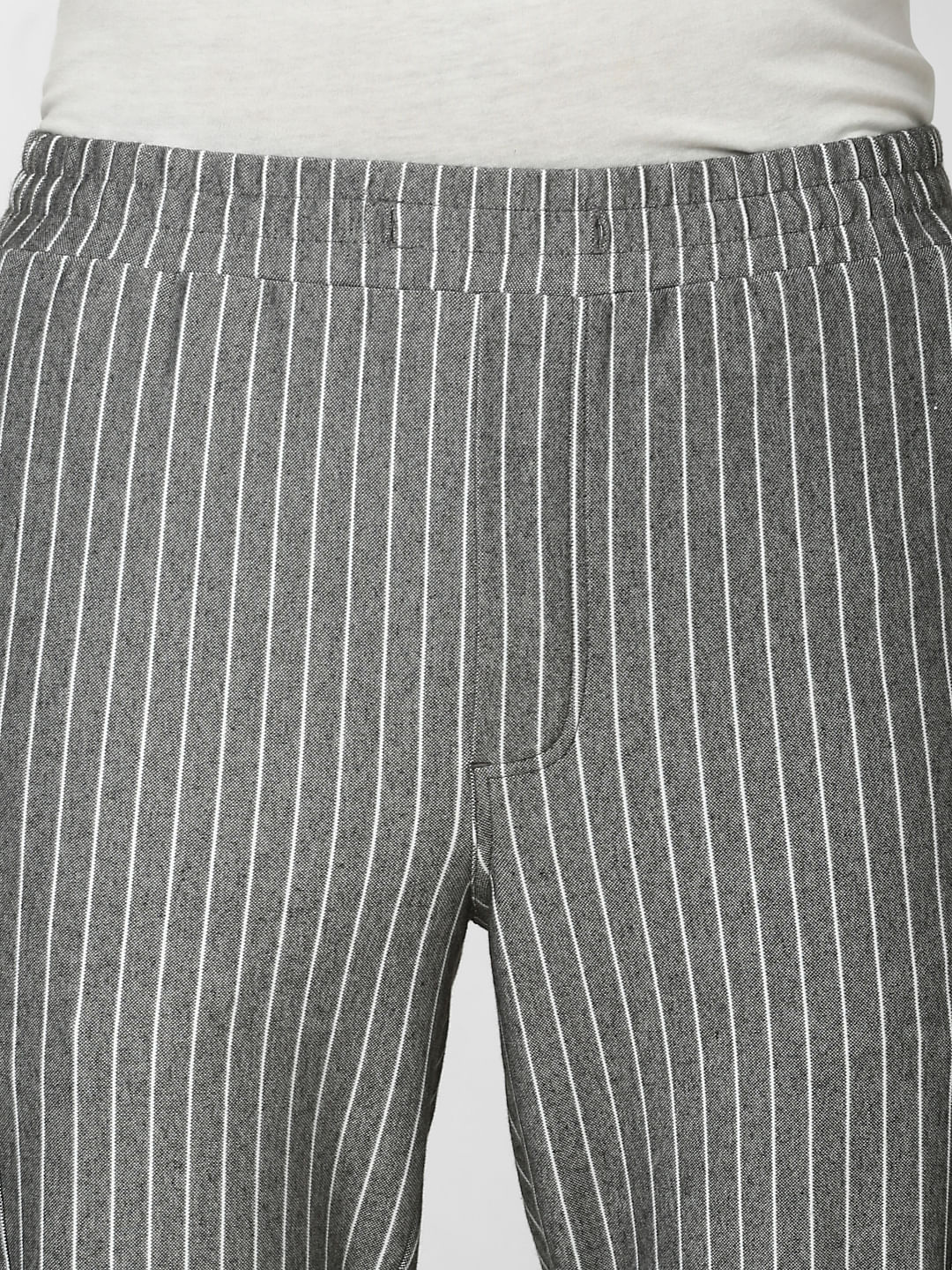 Grey Striped Regular Fit Pants