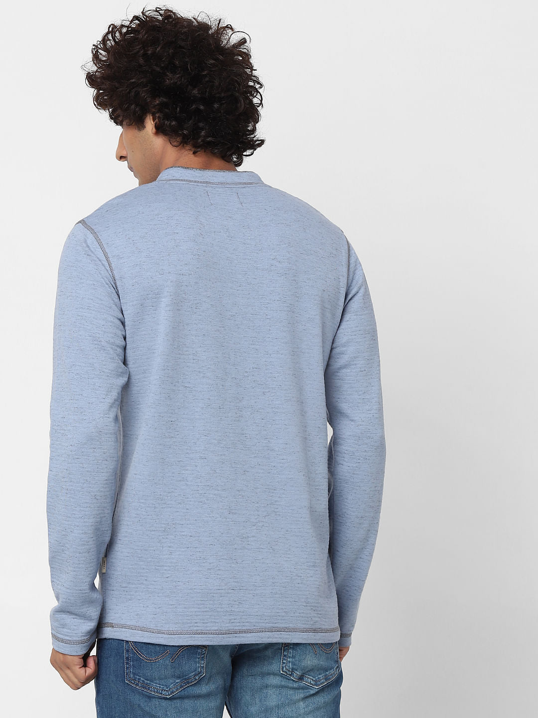 Blue Long Sleeves Henley Neck T-shirt
